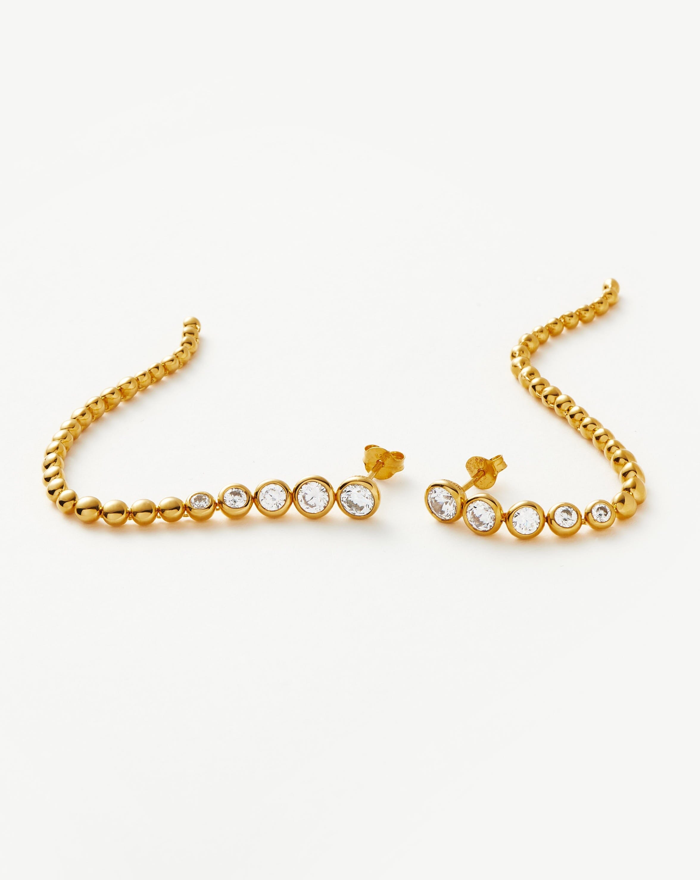 Tennis Beaded Stone Extra Long Drop Earrings | 18ct Gold Vermeil/Cubic Zirconia