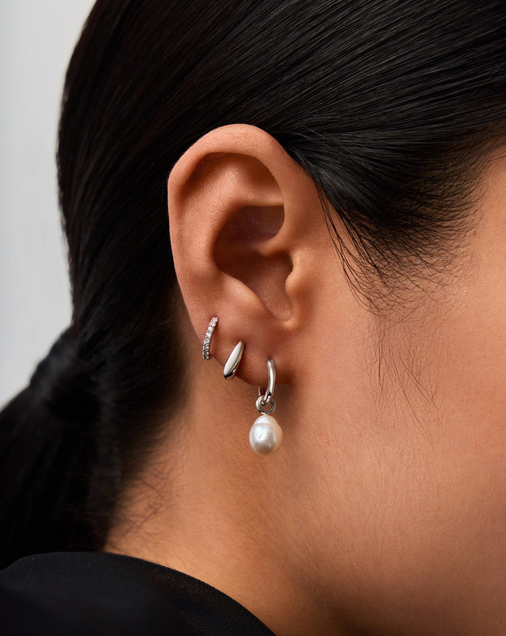 Solid Gold Baroque Pearl Organic Hoop Earrings | 14ct Solid White Gold/Pearl