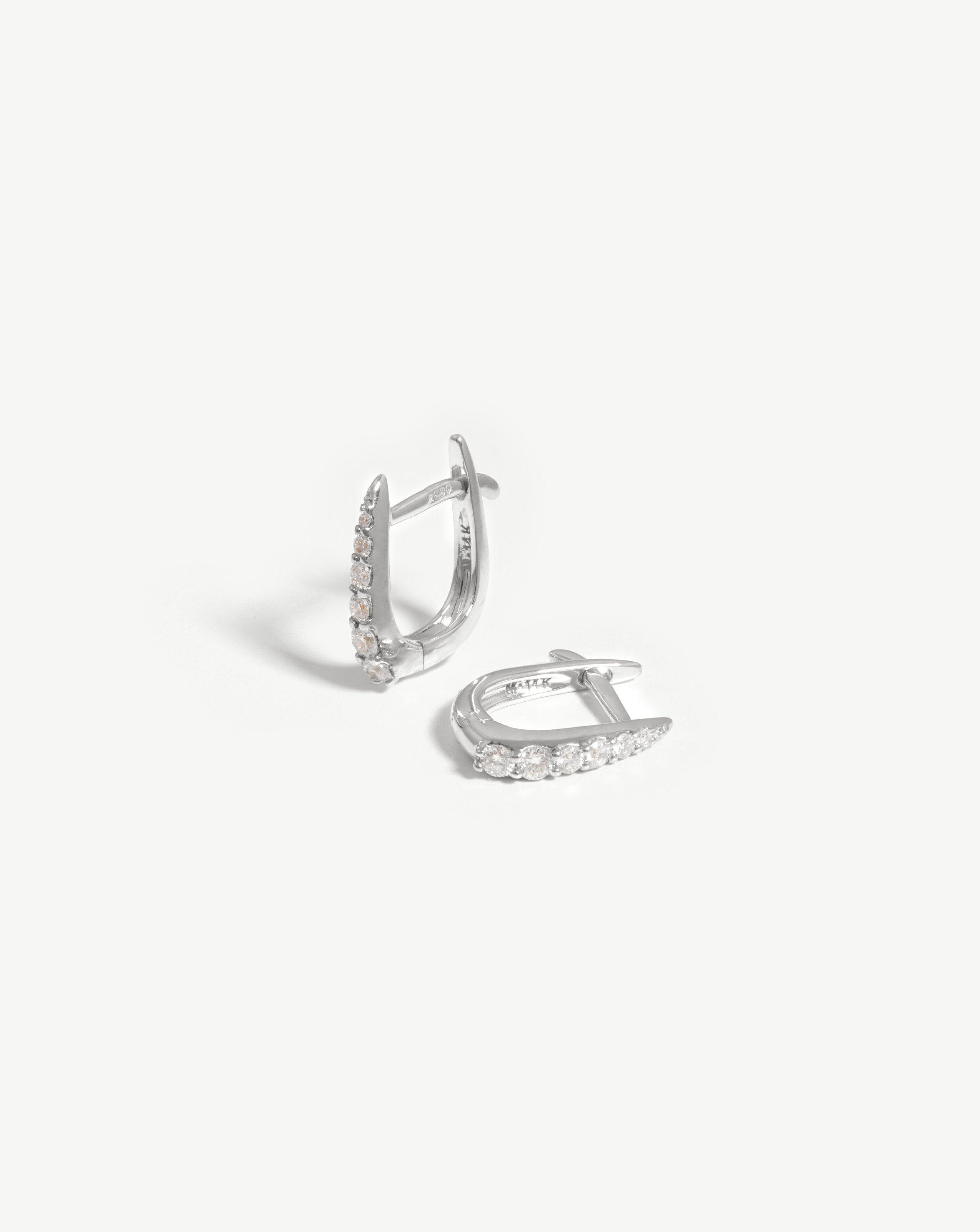 Solid Gold Claw Huggies | 14ct White Gold/Diamond
