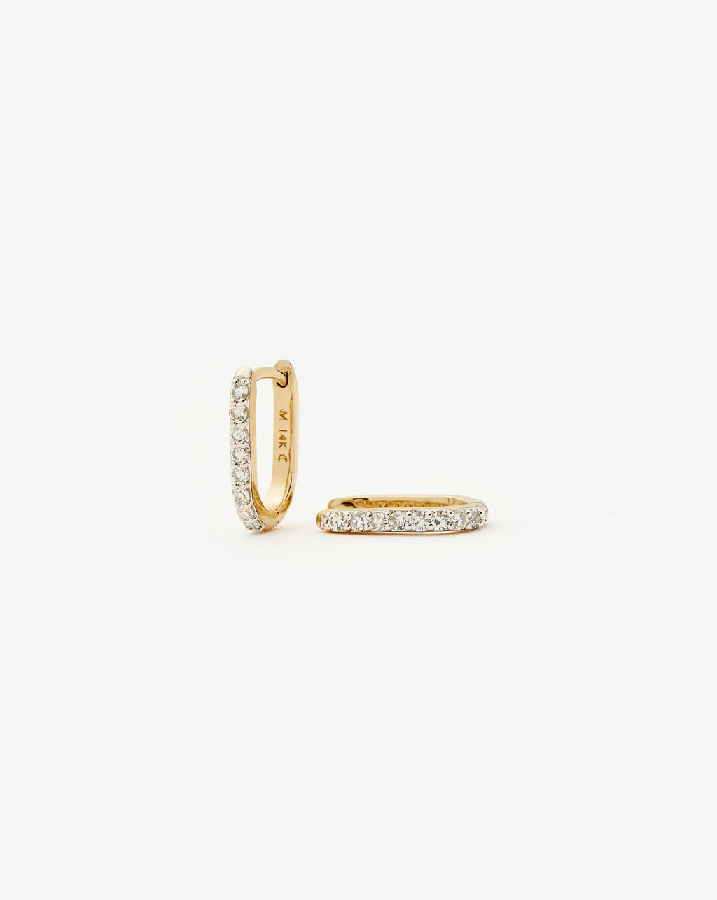 Solid Gold Diamond Ovate Mini Hoop Earrings | 14ct Solid Gold/Diamond
