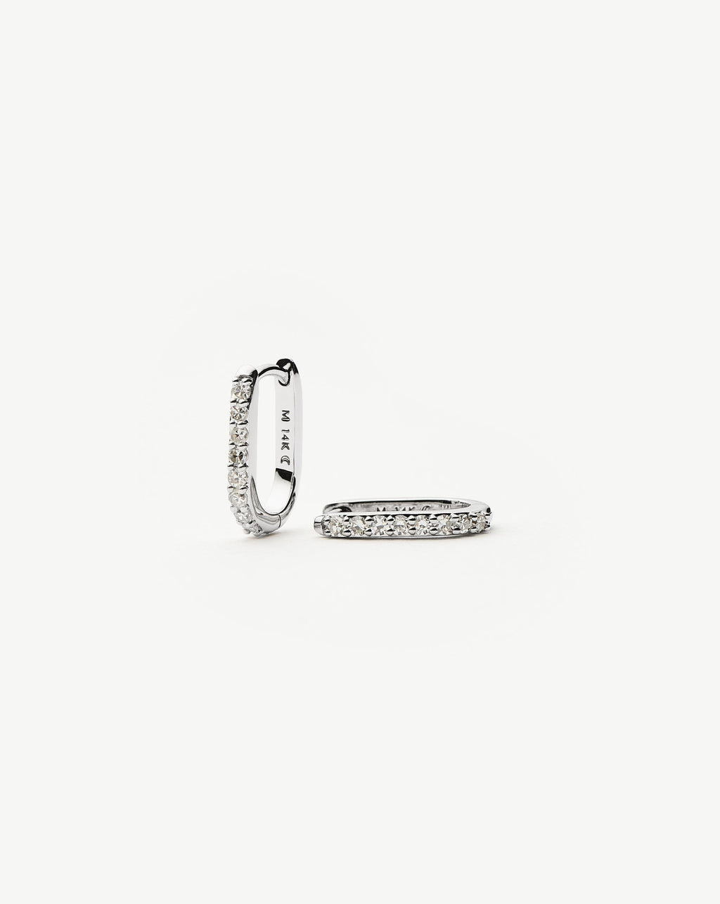 Solid Gold Diamond Ovate Mini Hoop Earrings | 14ct Solid White Gold/Diamond