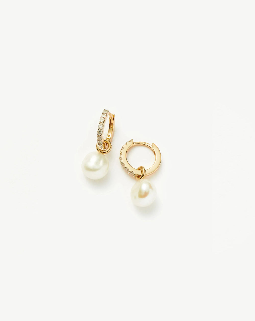 Solid Gold Diamond & Pearl Charm Hoop Earrings | 14ct Solid Gold/Pearl & Diamond