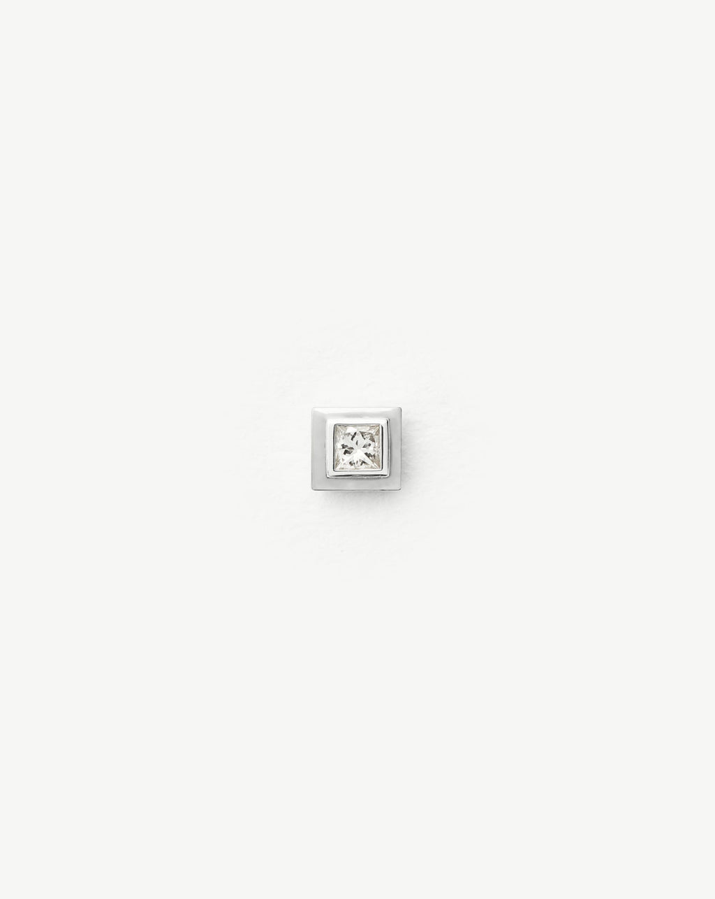 Solid Gold Square Solitaire Flat Back Stud Earring | 14ct White Gold/Diamond