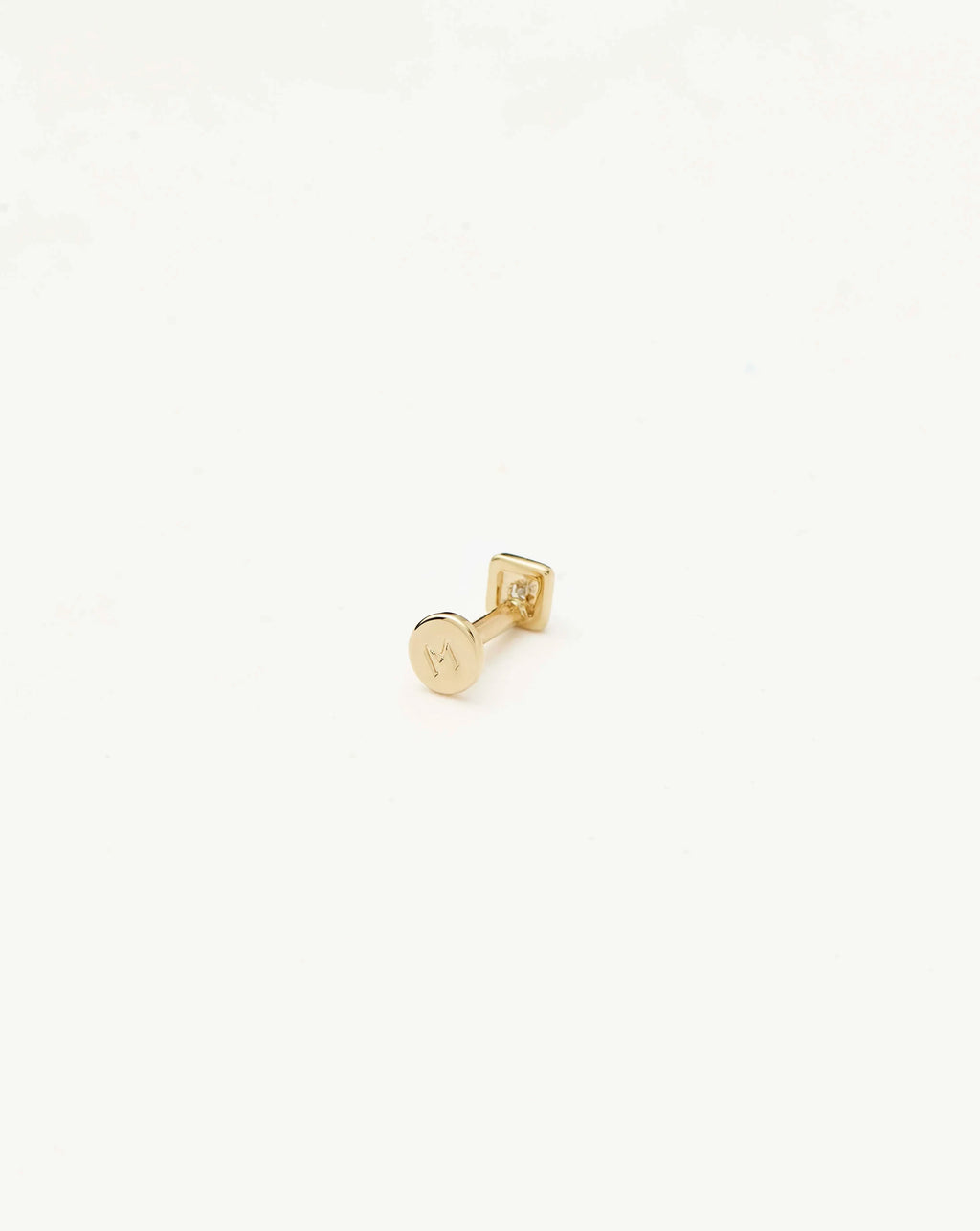 Solid Gold Square Solitaire Flat Back Stud Earring | 14ct Yellow Gold/Diamond