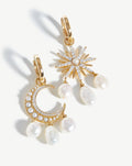 Harris Reed Solid Gold Moon Starlight Earrings | 14ct Solid Gold/Pearl & Diamond