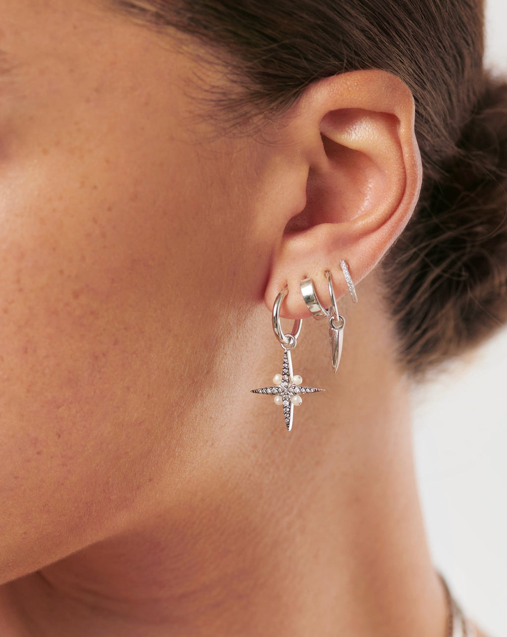Harris Reed North Star Pearl Hoop Earrings | Sterling Silver/Pearl