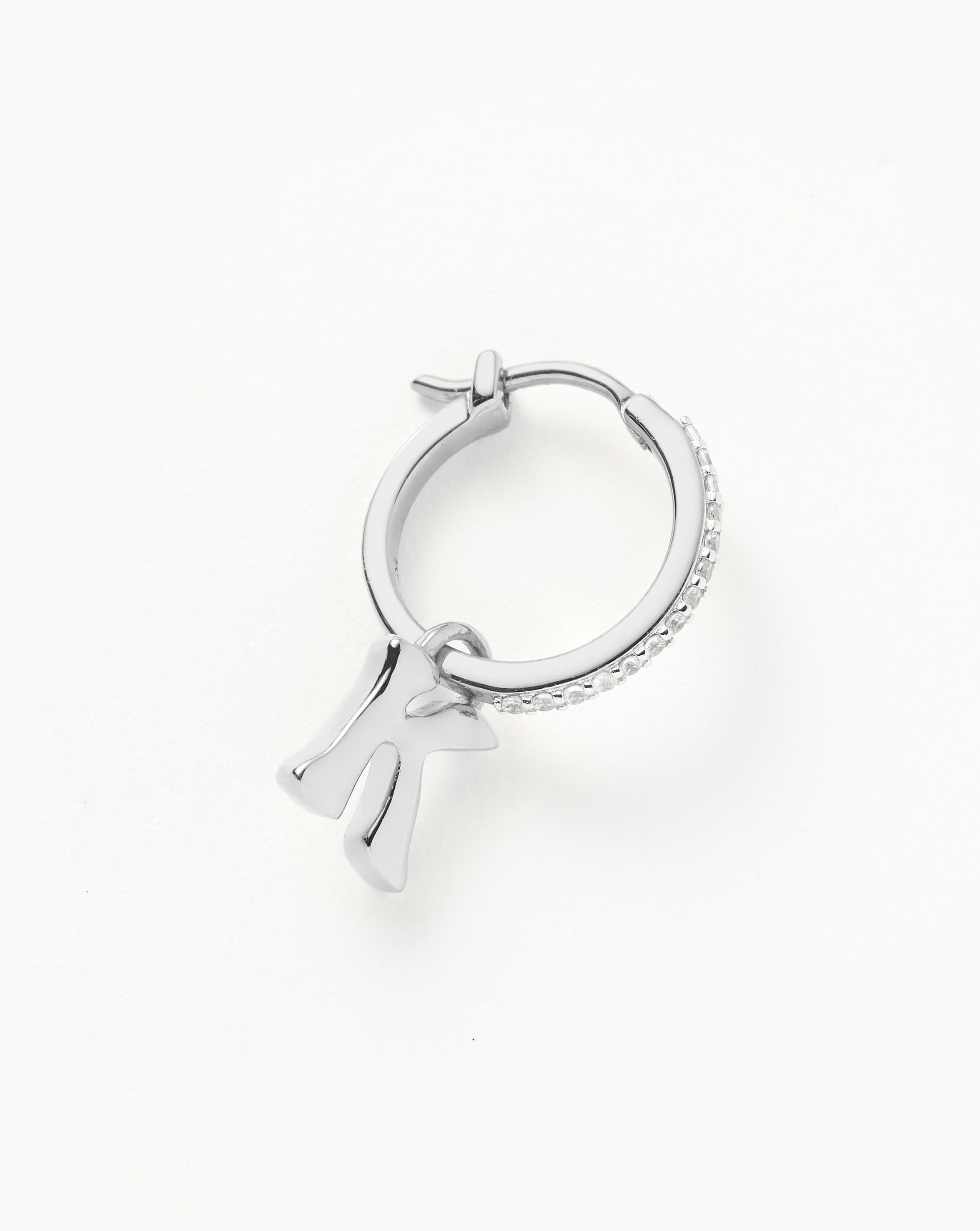 Initial Single Charm Hoop Earring  - Initial K | Sterling Silver