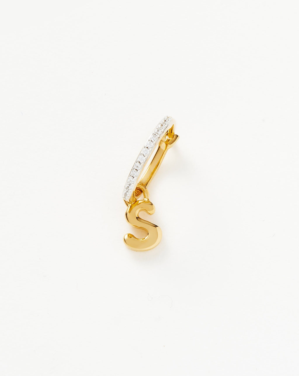 Initial Single Charm Hoop Earring - Initial S | 18ct Gold Vermeil
