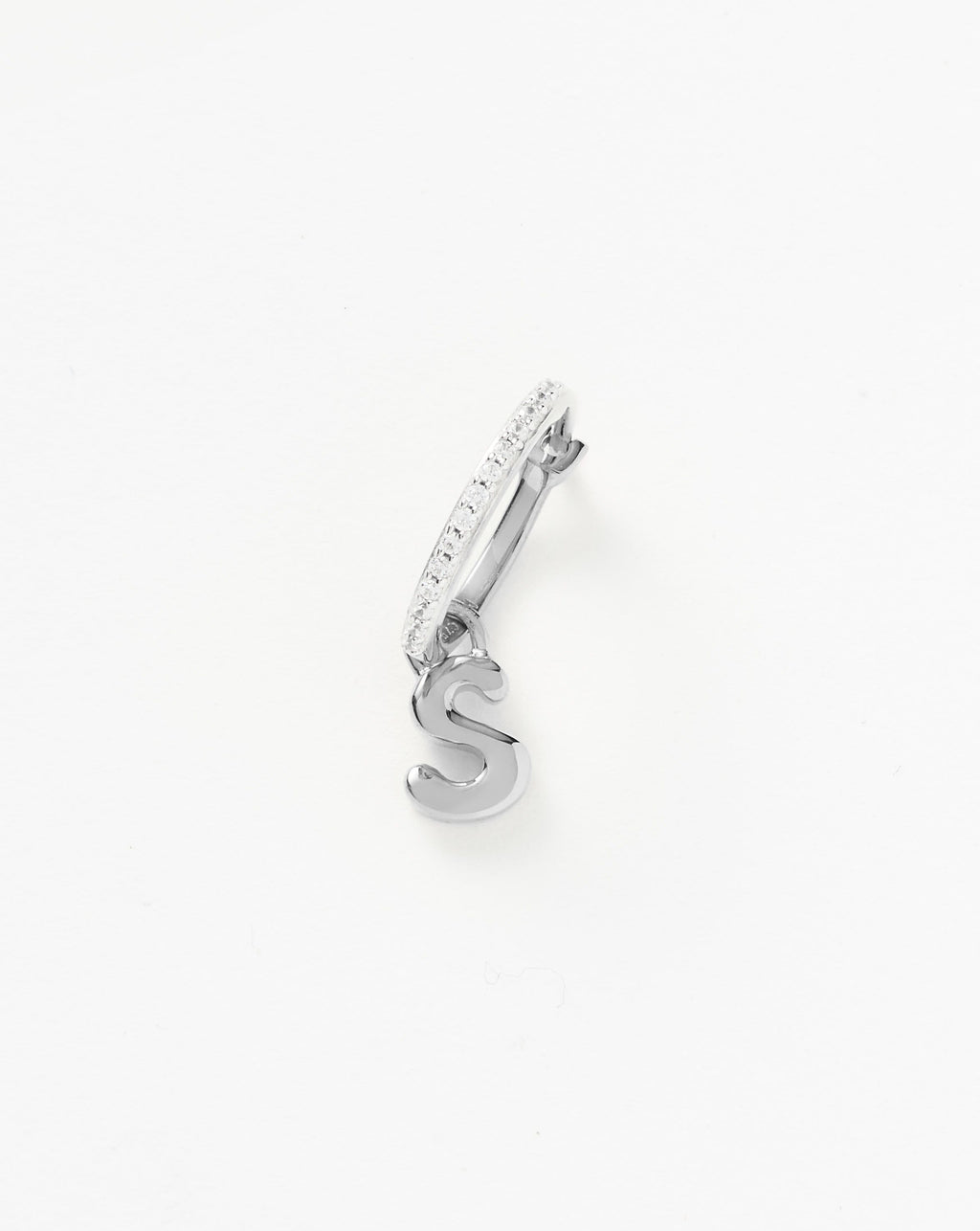 Initial Single Charm Hoop Earring  - Initial S | Sterling Silver