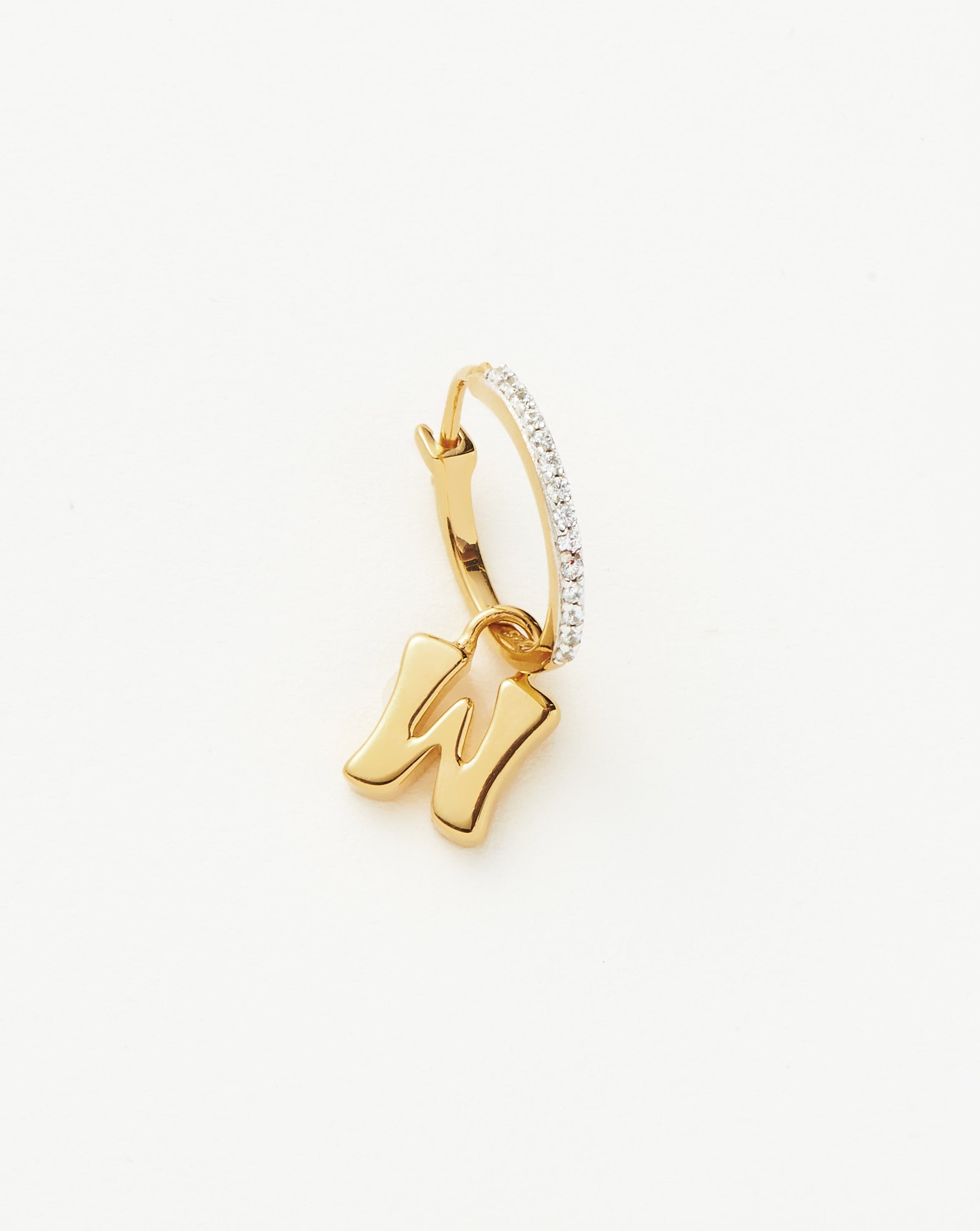 Initial Single Charm Hoop Earring - Initial W | 18ct Gold Vermeil