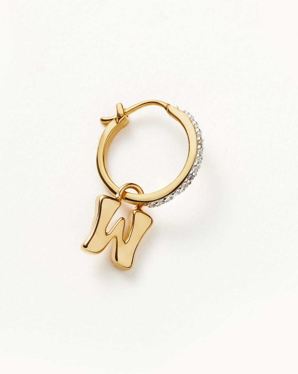 Initial Single Charm Hoop Earring - Initial W | 18ct Gold Vermeil