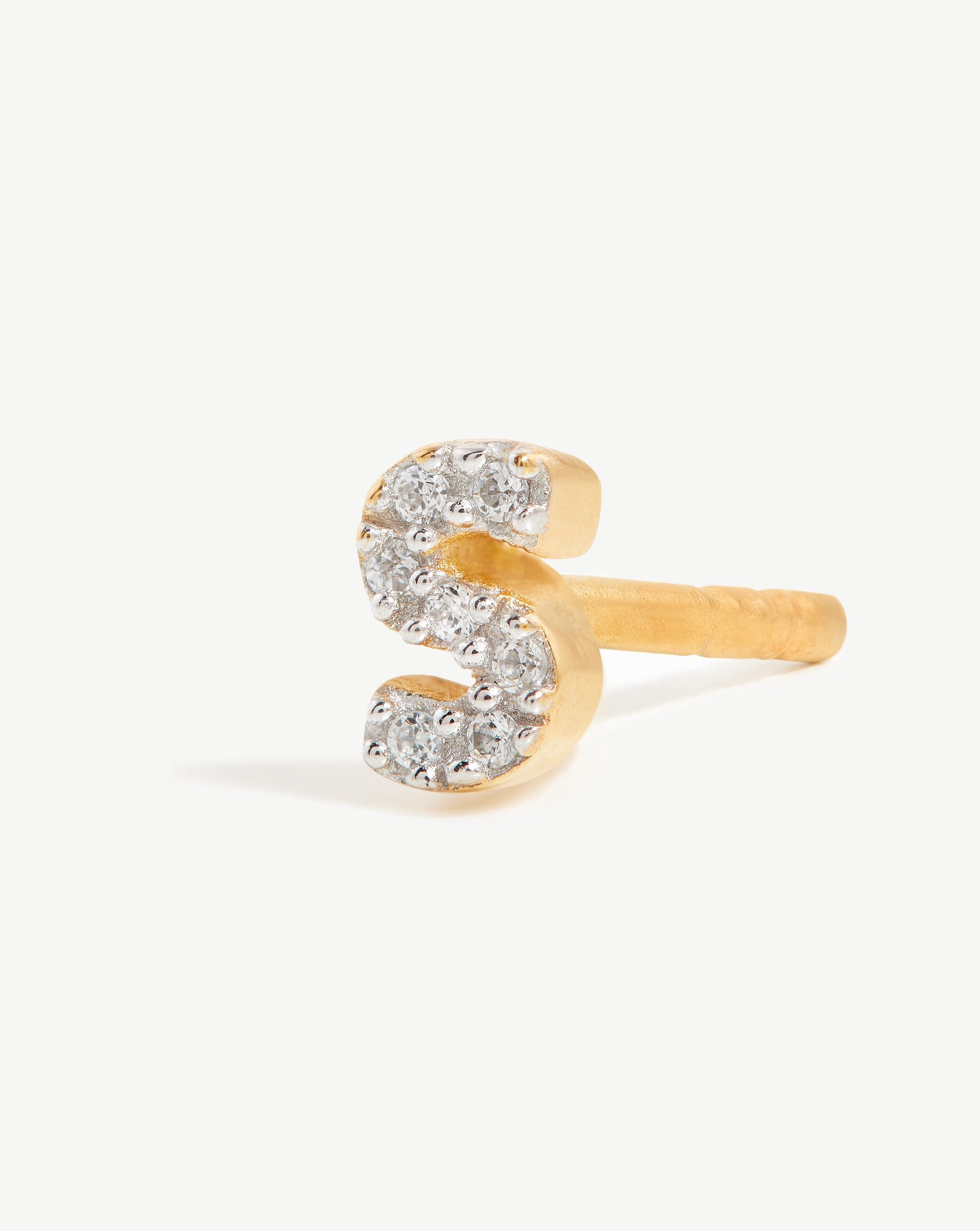 Pave Initial Single Stud Earring - Initial S | 18ct Gold Vermeil/Cubic Zirconia