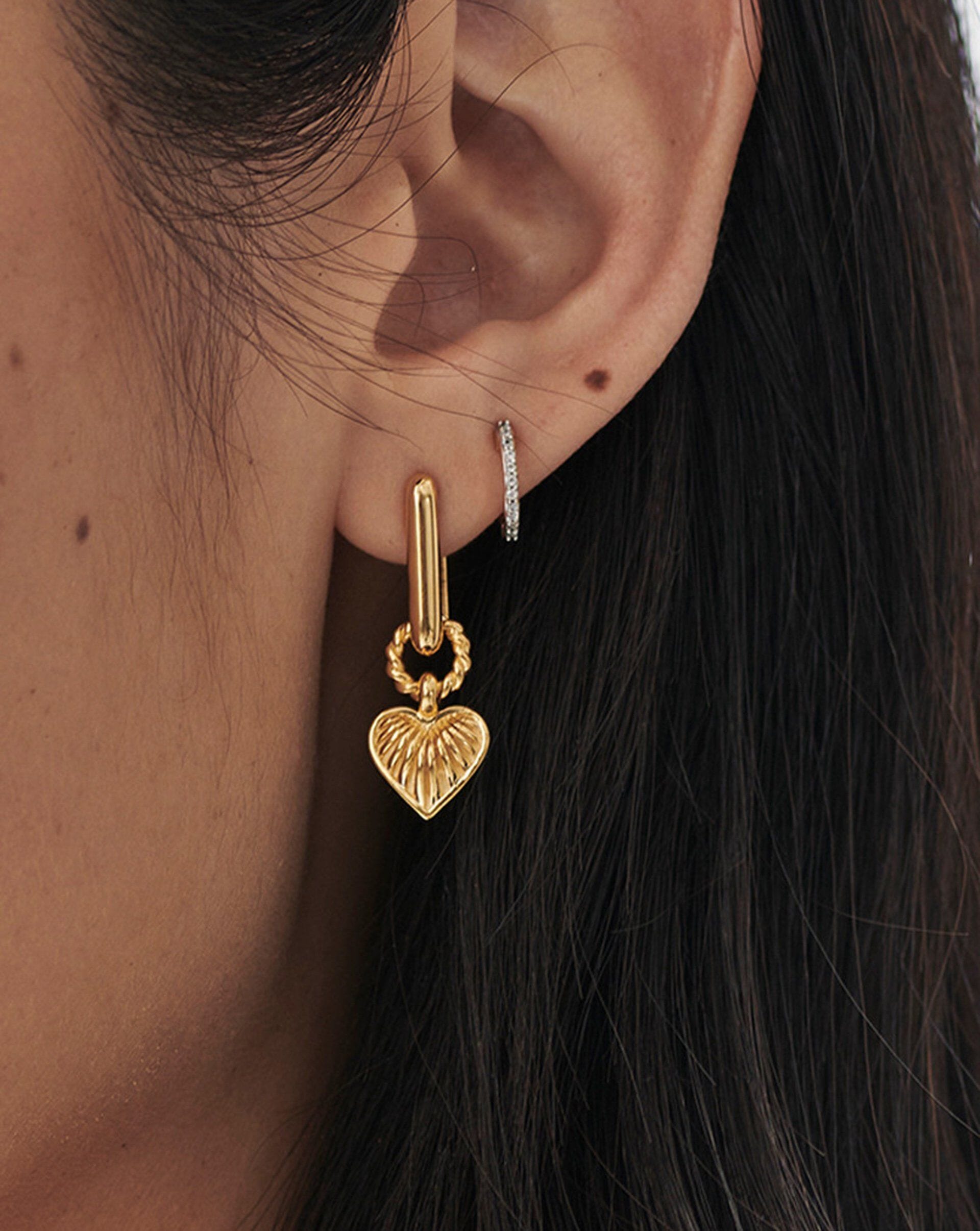 Ridge Heart Charm Earrings | 18ct Gold Vermeil