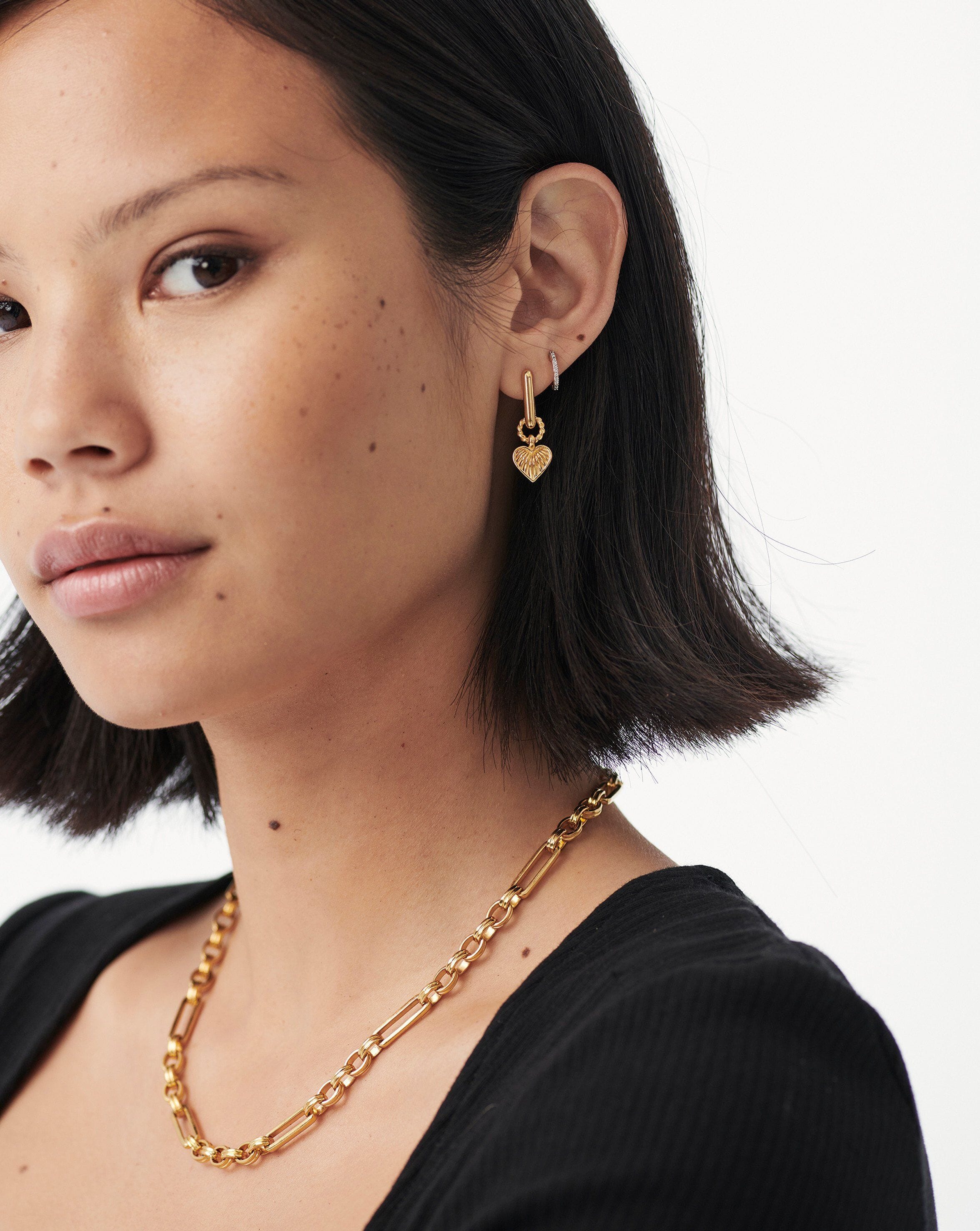 Ridge Heart Charm Earrings | 18ct Gold Vermeil