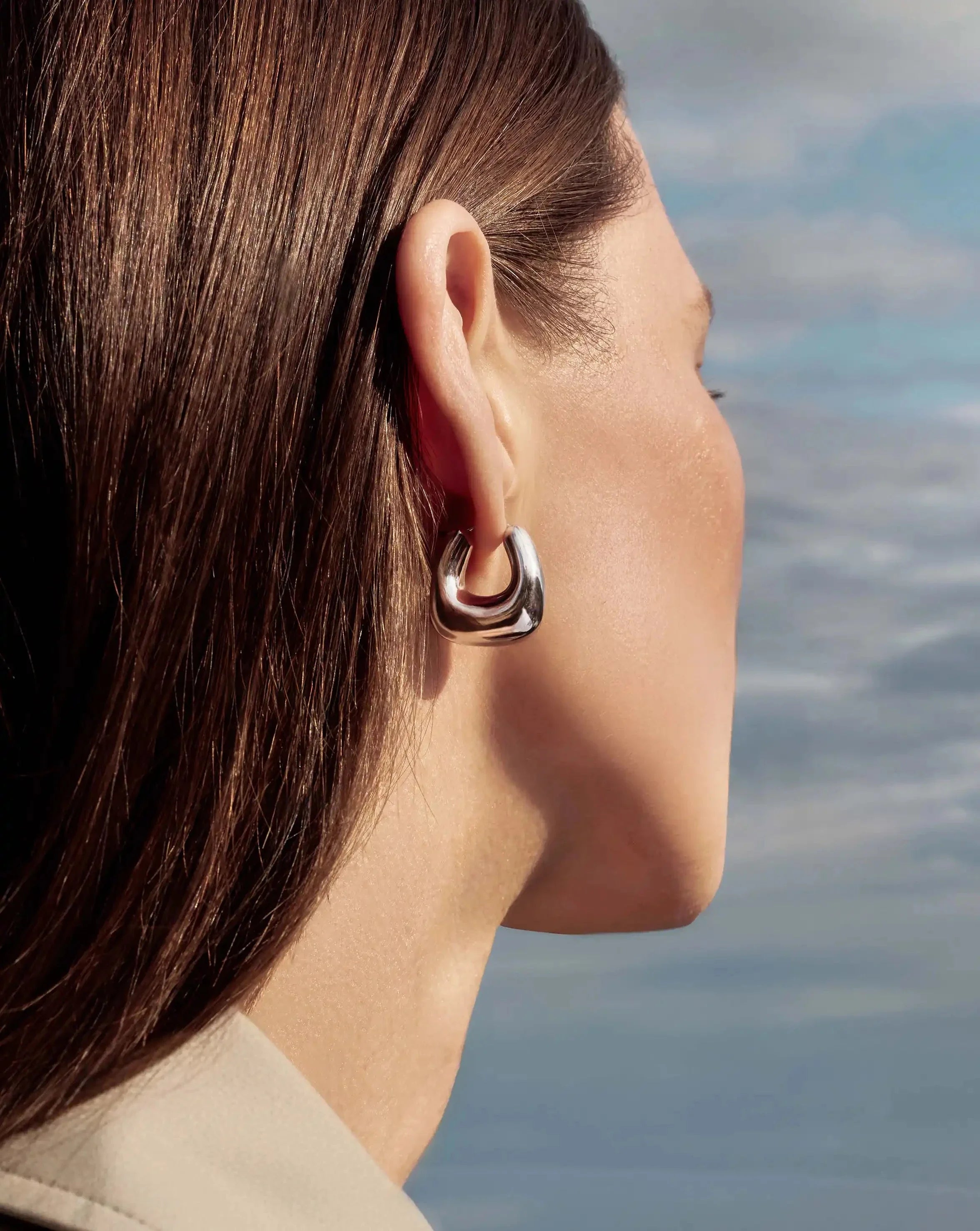 Sculptural Chubby Small Hoop Earrings | Silver Plated