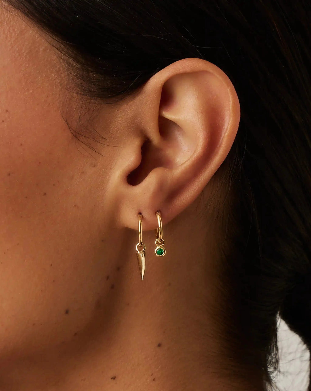 Tennis Charm Mini Hoop Earrings | 18ct Gold Vermeil/Emerald Green Nano-crystal