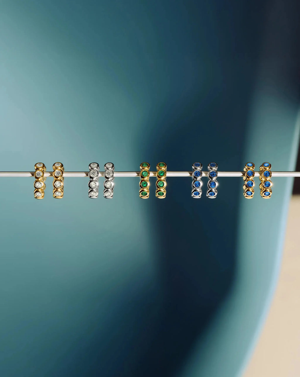 Tennis Small Hoop Earrings | 18ct Gold Vermeil/Sapphire Blue Nano-crystal