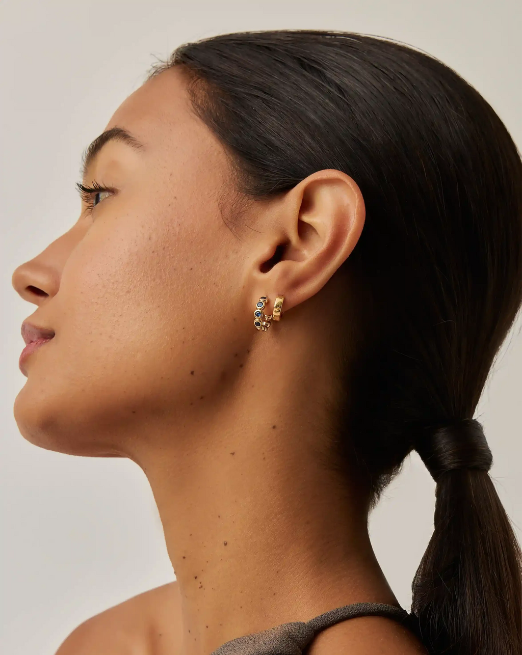 Tennis Small Hoop Earrings | 18ct Gold Vermeil/Sapphire Blue Nano-crystal