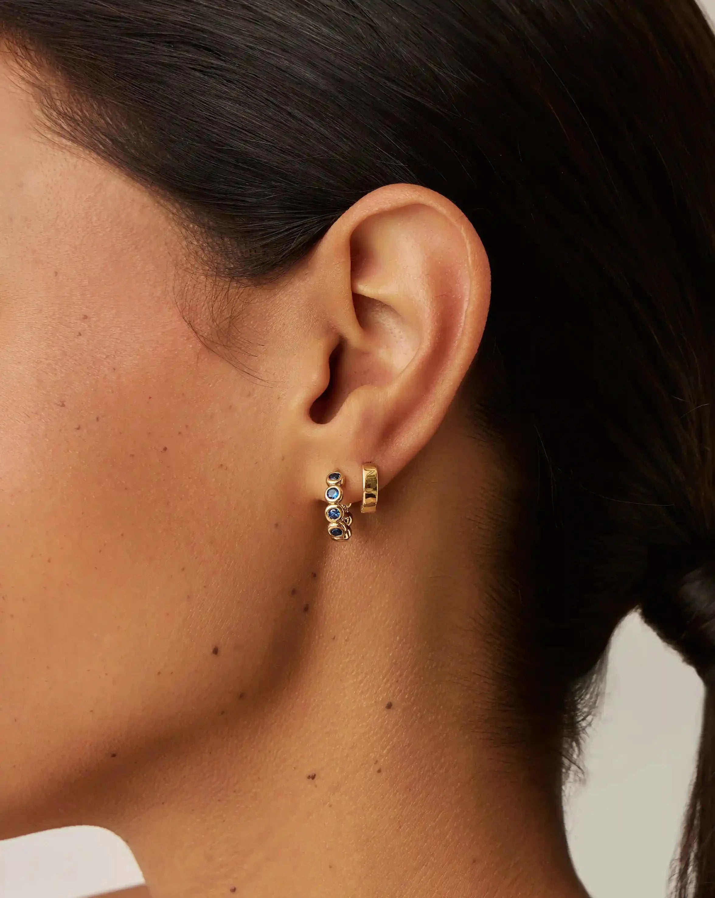 Tennis Small Hoop Earrings | 18ct Gold Vermeil/Sapphire Blue Nano-crystal